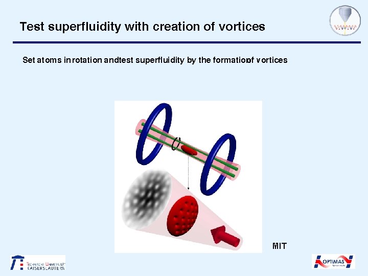 Test superfluidity with creation of vortices Set atoms in rotation andtest superfluidity by the