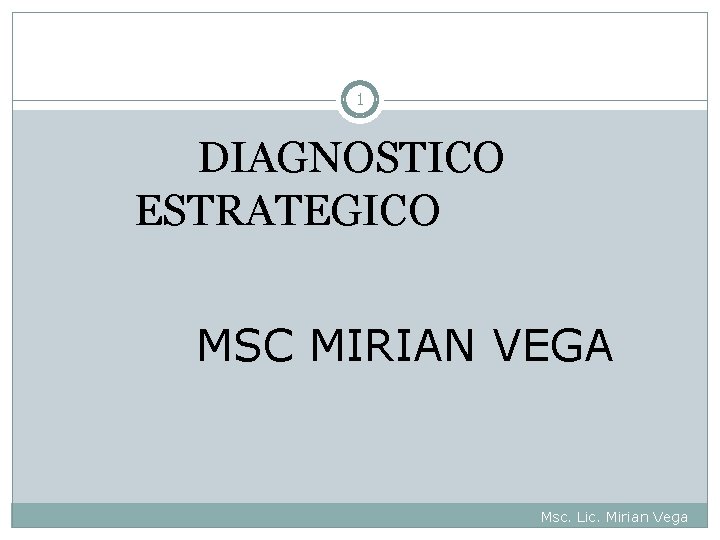 1 DIAGNOSTICO ESTRATEGICO MSC MIRIAN VEGA Msc. Lic. Mirian Vega 