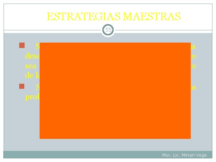 ESTRATEGIAS MAESTRAS 55 Son aquellas estrategias que son necesarias desarrollar para resolver el “eslabón