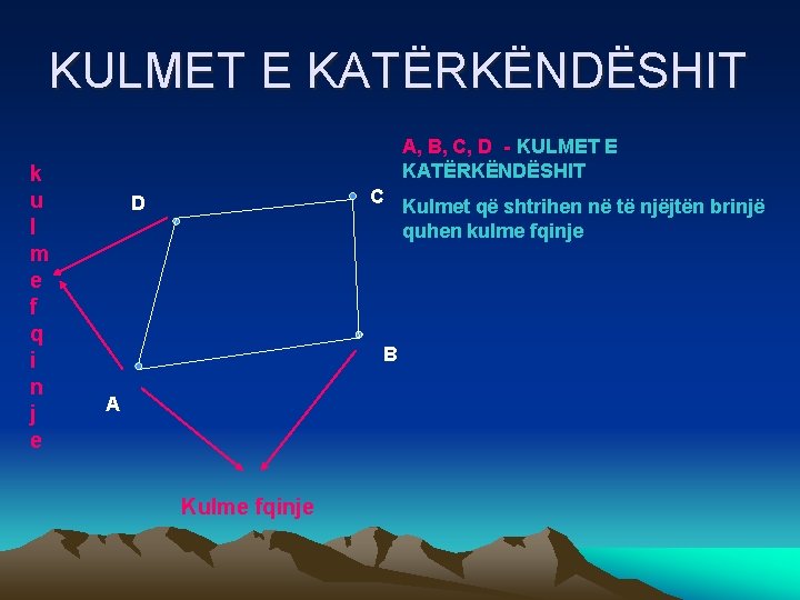 KULMET E KATËRKËNDËSHIT k u l m e f q i n j e KULMET E KATËRKËNDËSHIT k u l m e f q i n j e