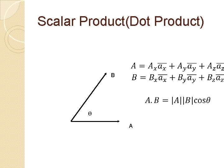 Scalar Product(Dot Product) B Ɵ A 