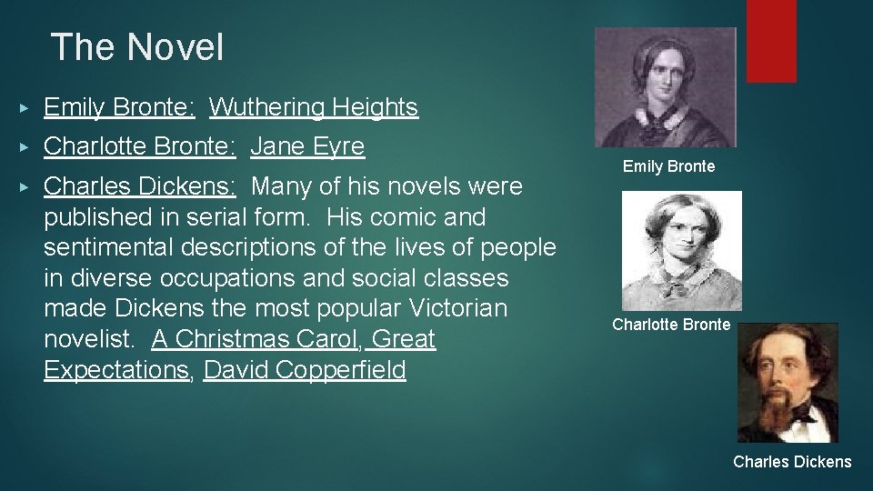 The Novel ▶ Emily Bronte: Wuthering Heights ▶ Charlotte Bronte: Jane Eyre ▶ Charles