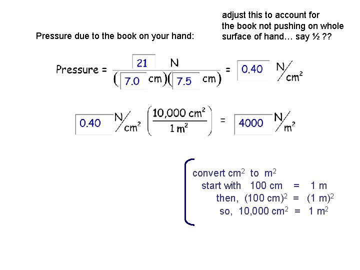 Pressure due to the book on your hand: adjust this to account for the