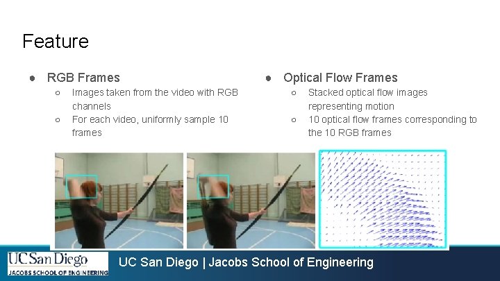 Feature ● RGB Frames ○ ○ Images taken from the video with RGB channels Feature ● RGB Frames ○ ○ Images taken from the video with RGB channels