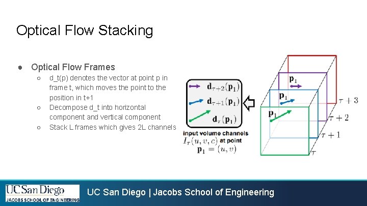 Optical Flow Stacking ● Optical Flow Frames ○ ○ ○ d_t(p) denotes the vector Optical Flow Stacking ● Optical Flow Frames ○ ○ ○ d_t(p) denotes the vector
