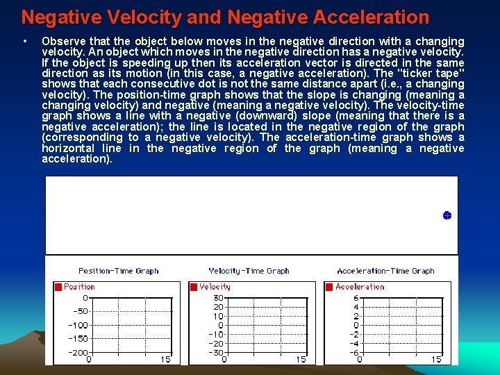 Negative Velocity and Negative Acceleration • Observe that the object below moves in the