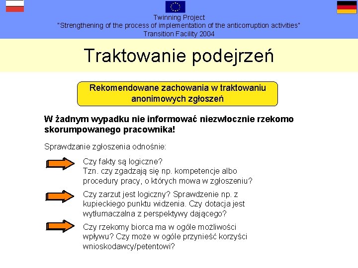 Twinning Project “Strengthening of the process of implementation of the anticorruption activities” Transition Facility