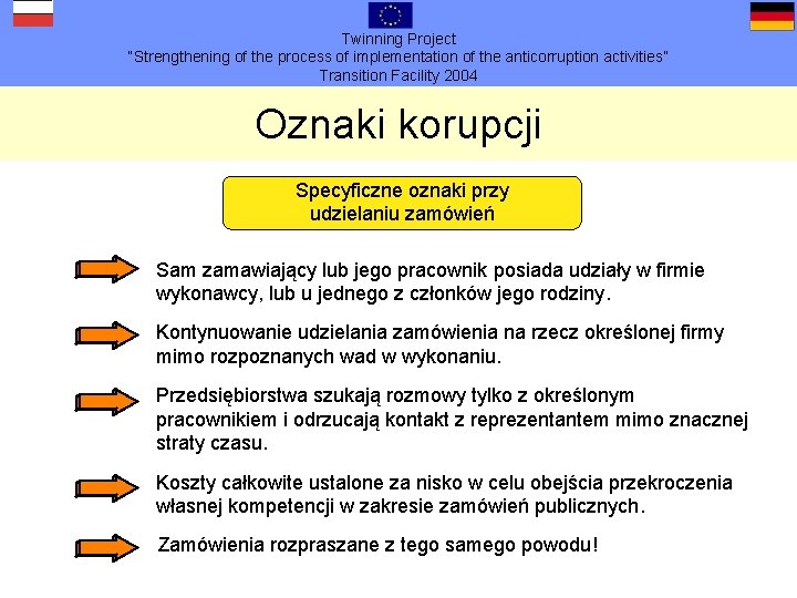 Twinning Project “Strengthening of the process of implementation of the anticorruption activities” Transition Facility