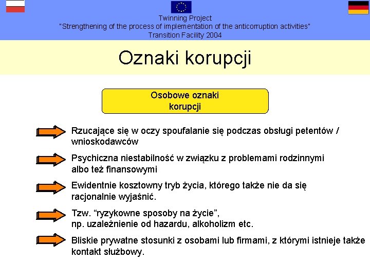 Twinning Project “Strengthening of the process of implementation of the anticorruption activities” Transition Facility