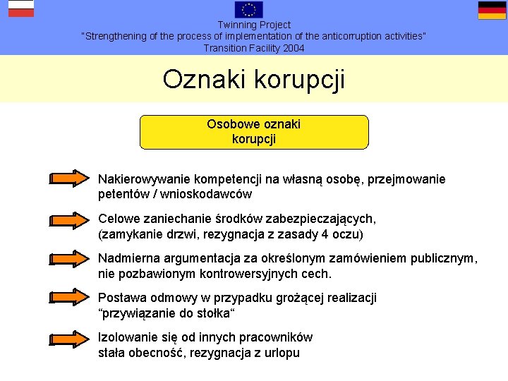 Twinning Project “Strengthening of the process of implementation of the anticorruption activities” Transition Facility