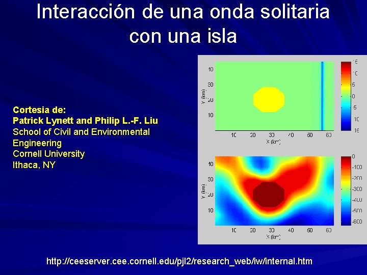 Interacción de una onda solitaria con una isla Cortesia de: Patrick Lynett and Philip