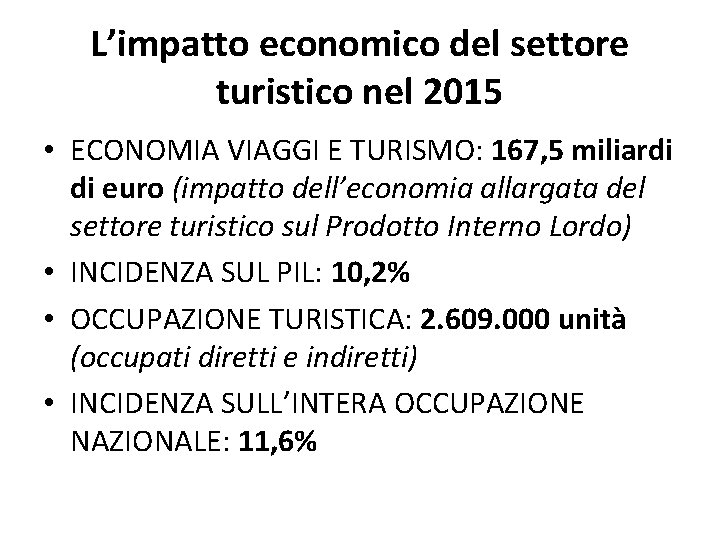 L’impatto economico del settore turistico nel 2015 • ECONOMIA VIAGGI E TURISMO: 167, 5