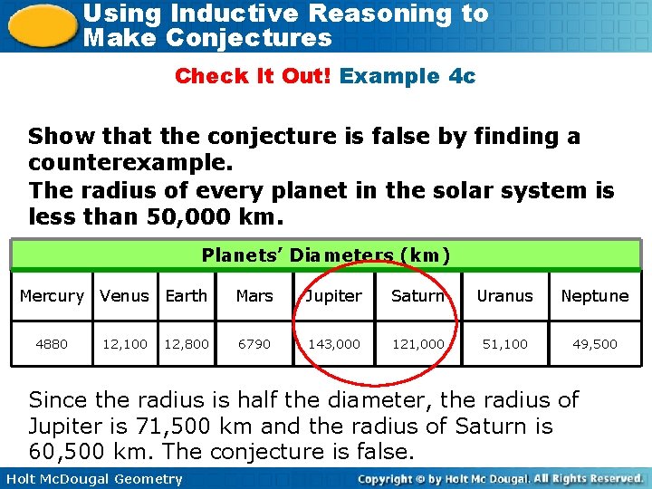 Using Inductive Reasoning to Make Conjectures Check It Out! Example 4 c Show that