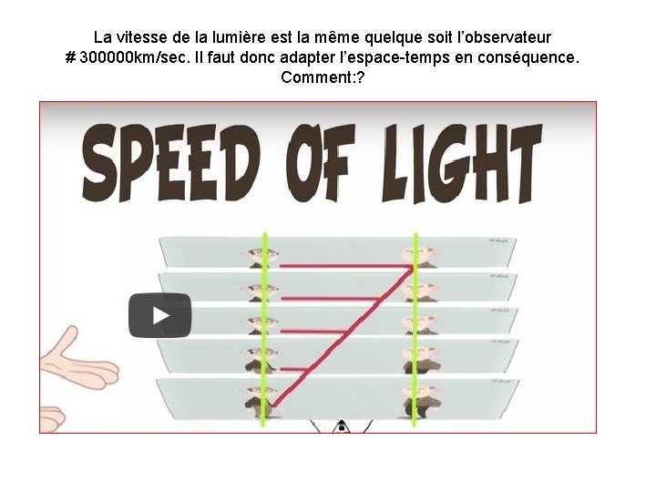 La vitesse de la lumière est la même quelque soit l’observateur # 300000 km/sec.
