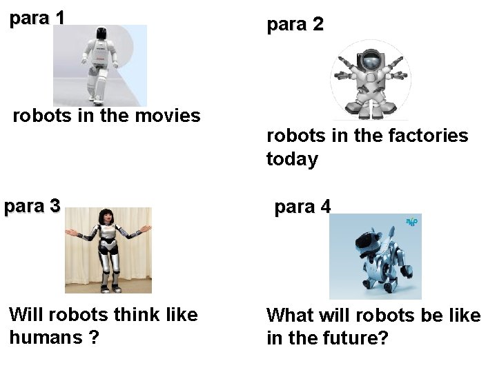 para 1 robots in the movies para 3 Will robots think like humans ?