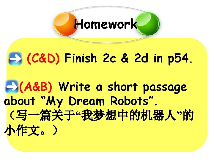 Homework (C&D) Finish 2 c & 2 d in p 54. (A&B) Write a