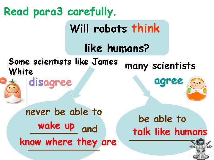 Read para 3 carefully. Will robots think like humans? Some scientists like James many