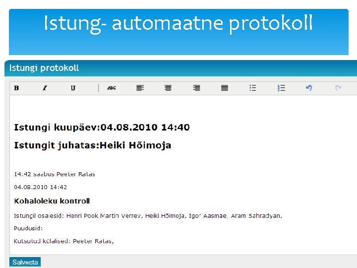Istung- automaatne protokoll 