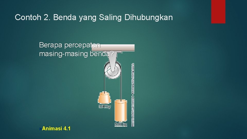 Contoh 2. Benda yang Saling Dihubungkan Berapa percepatan masing-masing benda? Animasi 4. 1 