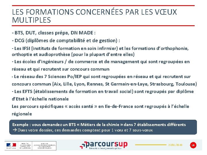 LES FORMATIONS CONCERNÉES PAR LES VŒUX MULTIPLES - BTS, DUT, classes prépa, DN MADE