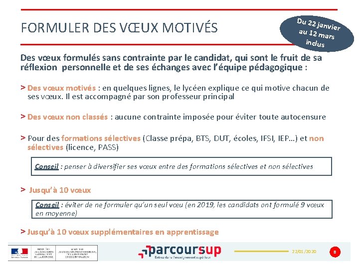 FORMULER DES VŒUX MOTIVÉS Du 22 j anv au 12 m ier ars inclus