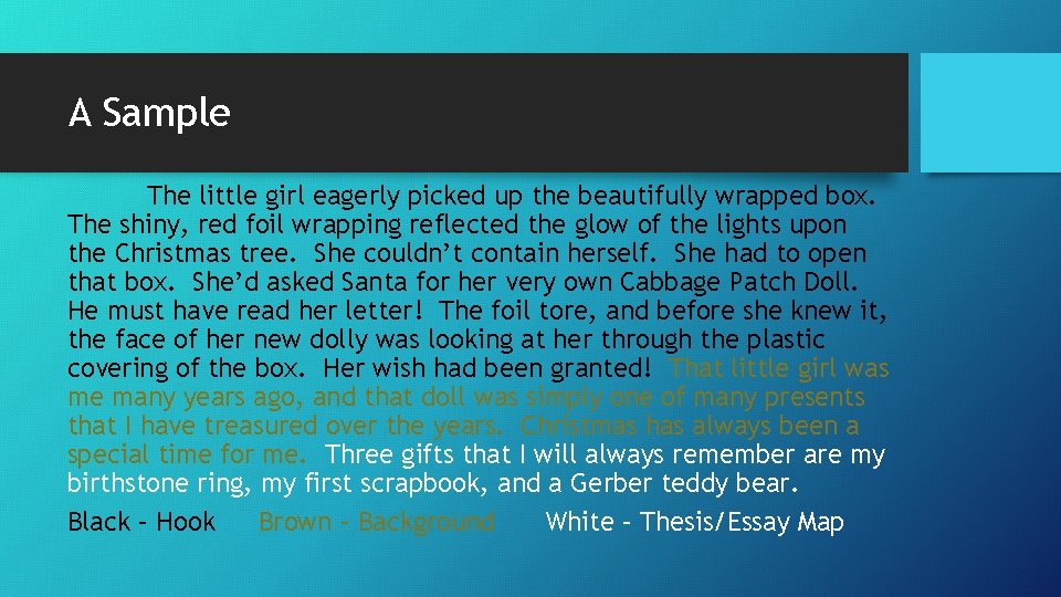 A Sample The little girl eagerly picked up the beautifully wrapped box. The shiny,