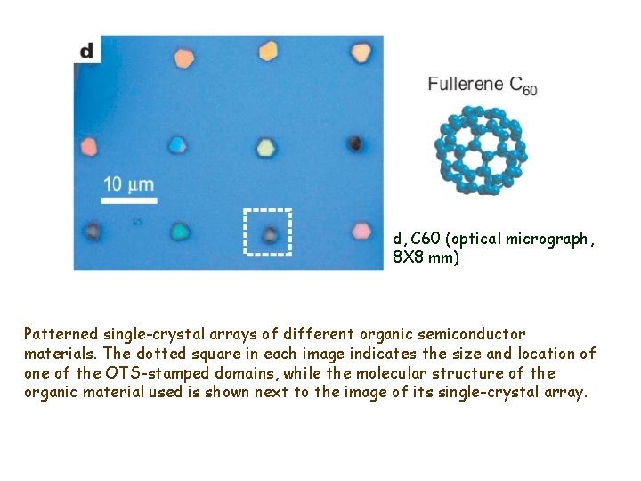 d, C 60 (optical micrograph, 8 X 8 mm) Patterned single-crystal arrays of different