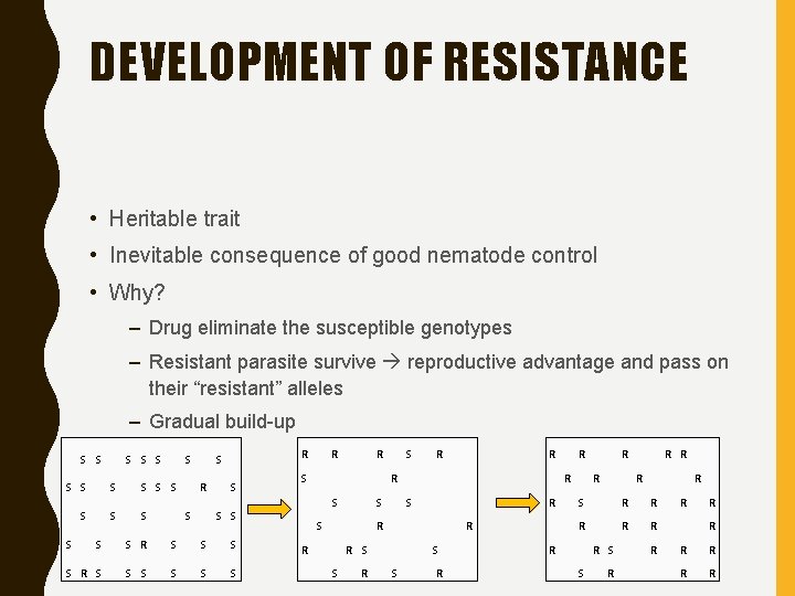 DEVELOPMENT OF RESISTANCE • Heritable trait • Inevitable consequence of good nematode control •