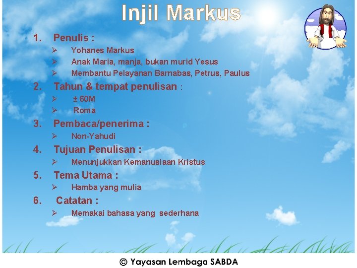 Injil Markus 1. Penulis : Ø Ø Ø 2. Tahun & tempat penulisan :