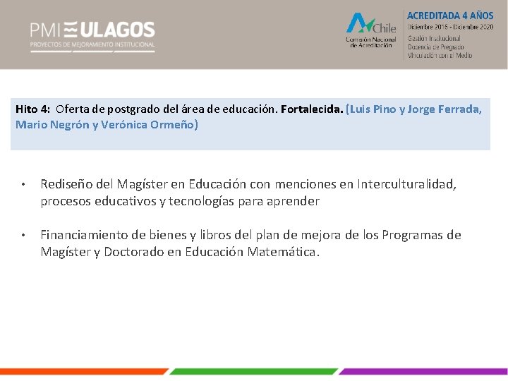 Hito 4: Oferta de postgrado del área de educación. Fortalecida. (Luis Pino y Jorge