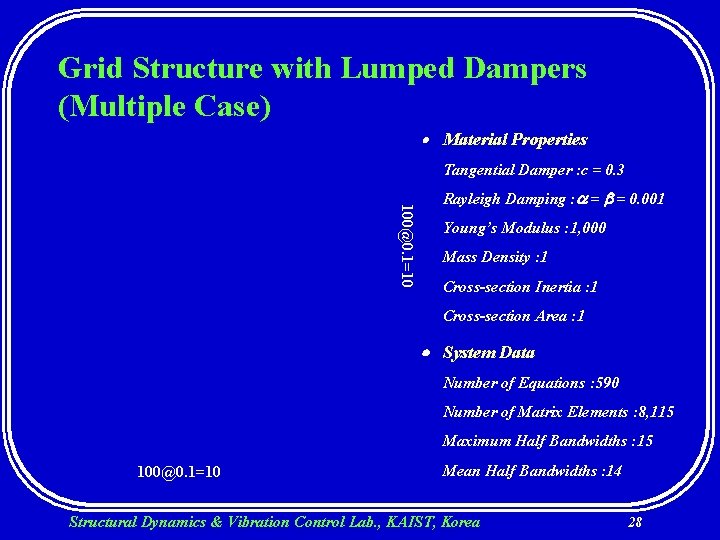 Grid Structure with Lumped Dampers (Multiple Case) Material Properties Tangential Damper : c =