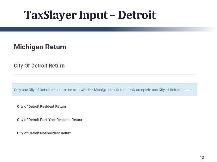 Tax. Slayer Input – Detroit 18 