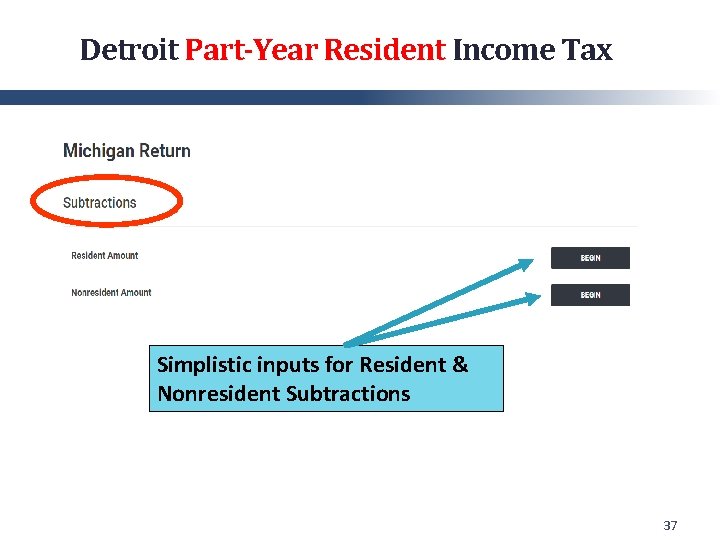 Detroit Part-Year Resident Income Tax Simplistic inputs for Resident & Nonresident Subtractions 37 