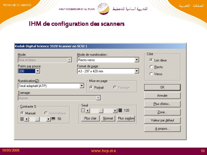 IHM de configuration des scanners 18/05/2008 www. hcp. ma 10 