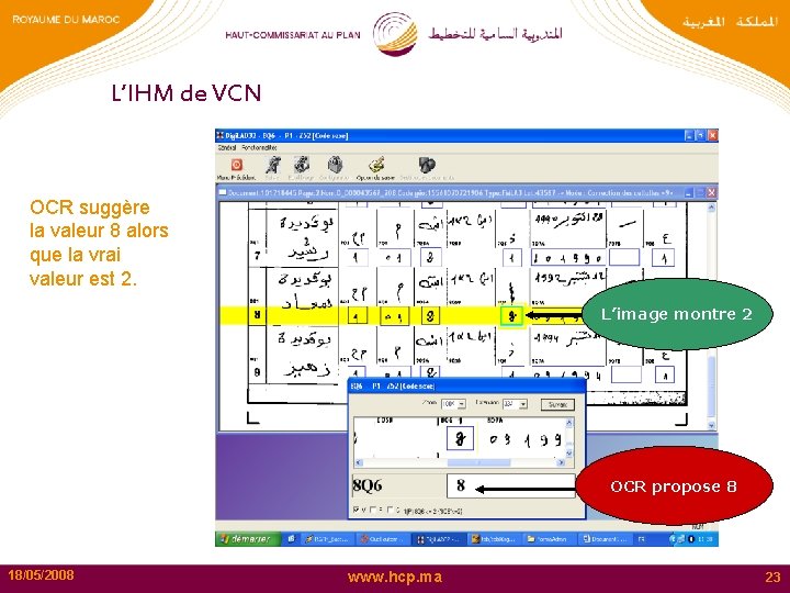 L’IHM de VCN OCR suggère la valeur 8 alors que la vrai valeur est