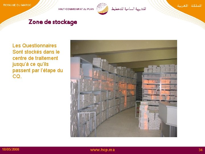 Zone de stockage Les Questionnaires Sont stockés dans le centre de traitement jusqu’à ce