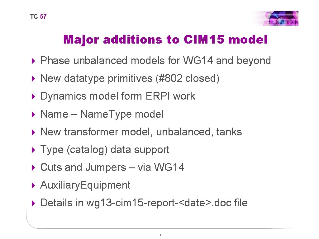 TC 57 Major additions to CIM 15 model 4 Phase unbalanced models for WG