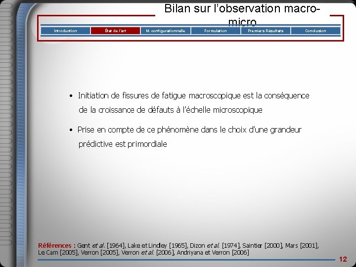 Introduction État de l’art Bilan sur l’observation macromicro M. configurationnelle Formulation Premiers Résultats Conclusion