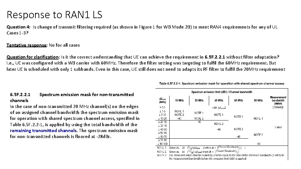 Response to RAN 1 LS Question 4: Is change of transmit filtering required (as