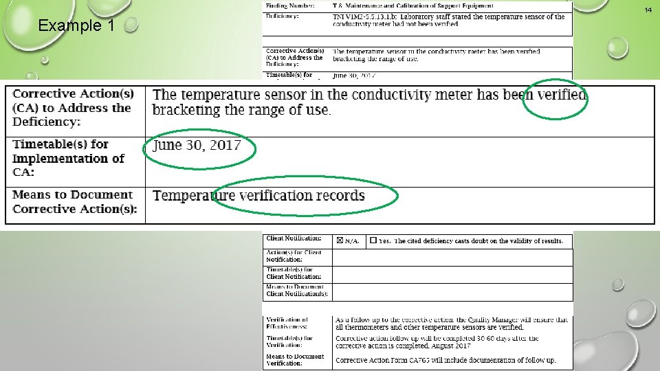 14 Example 1 An acceptable corrective action response 