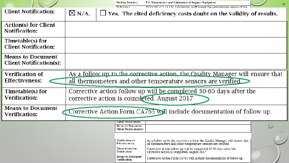 17 Example 1 An acceptable corrective action response 