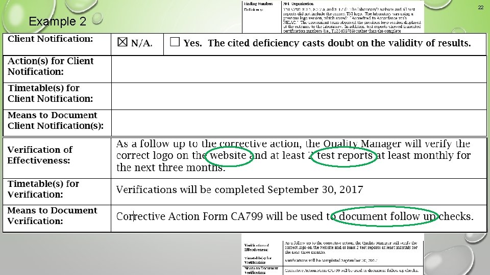22 Example 2 An acceptable corrective action response 