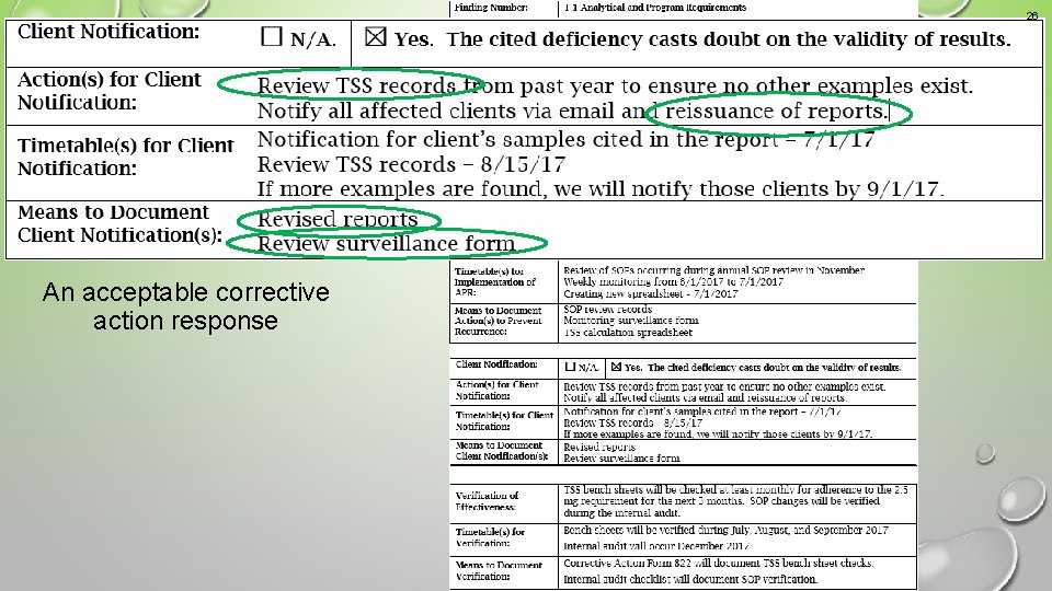 26 Example 3 An acceptable corrective action response 