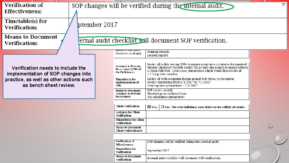 27 Example 3 Verification needs to include the An unacceptable implementation of SOP changes