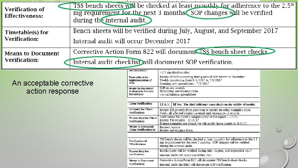 28 Example 3 An acceptable corrective action response 