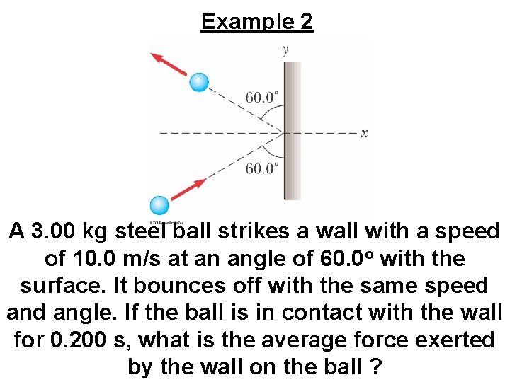 Example 2 A 3. 00 kg steel ball strikes a wall with a speed