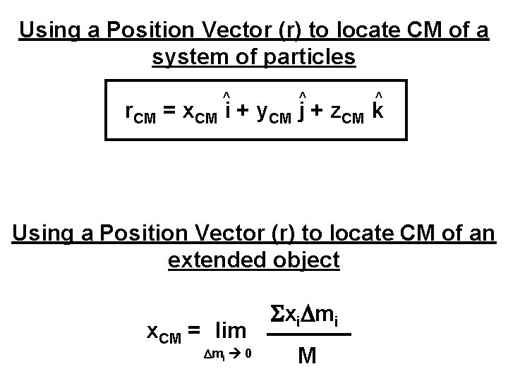 Using a Position Vector (r) to locate CM of a system of particles ^