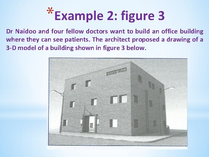 *Example 2: figure 3 Dr Naidoo and four fellow doctors want to build an