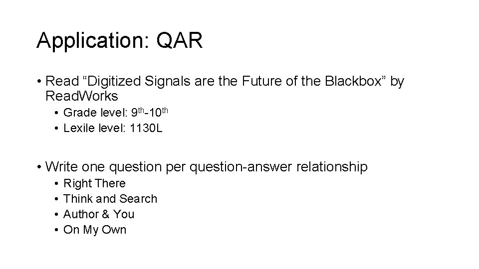 Application: QAR • Read “Digitized Signals are the Future of the Blackbox” by Read. Application: QAR • Read “Digitized Signals are the Future of the Blackbox” by Read.