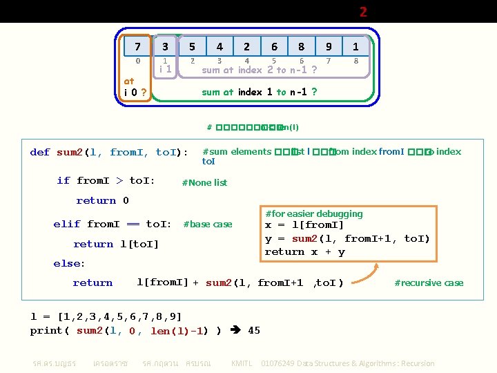 Sum of Array (Python List) Elements 2 7 0 at i 0 ? 3